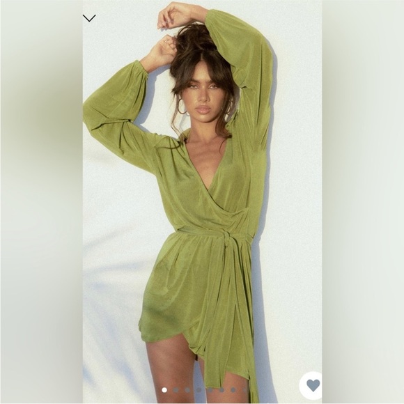 Princess Polly Dresses & Skirts - NWOT Princess Polly Sparkly Olive Green Collared Wrap Dress sz 6